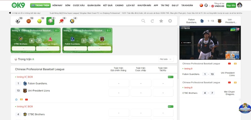 Luật chơi cá cược bóng chày OK9